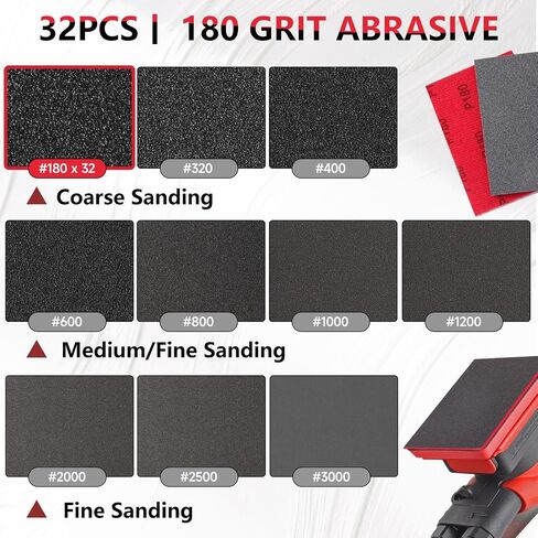 32pcs مجموعة إسفنجة Sanding ، 180-3000 خطاف الحصباء والحلقة الرطبة الإسفنج الجاف الجاف للخشب ، والمعادن ، والسيارات - منصات الصنفرة الرغوية للأثاث ، والحرف ، والجدران الجافة ، وتلميع النموذج in Kuwait