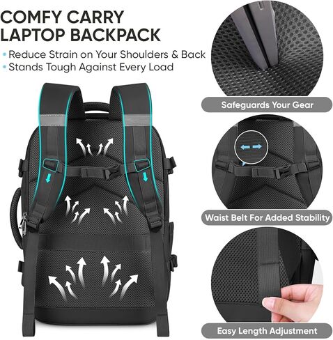 BALEINE Travel Backpack for Women Men, Sturdy Carry On Backpack, Large Backpack Travel Laptop Backpack Gifts for Business, Casual, Weekender, Hiking (Large, Black) in Saudi Arabia