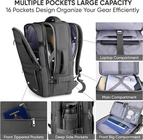 BALEINE Travel Backpack for Women Men, Sturdy Carry On Backpack, Large Backpack Travel Laptop Backpack Gifts for Business, Casual, Weekender, Hiking (Large, Black) in Saudi Arabia
