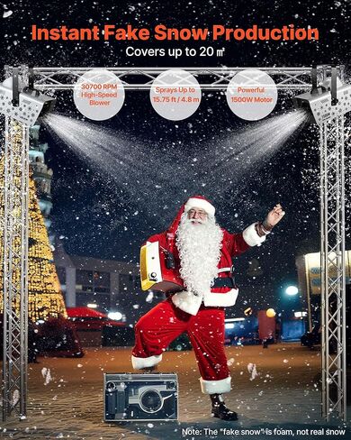 VEVOR Snow Machine, 1500W Handheld/Hanging Snow Maker By Wireless Remote Control, Portable Snowmaking Machine, High Output Snowflake Maker with 5L Tank for Christmas Party Wedding Stage Effects in Kuwait