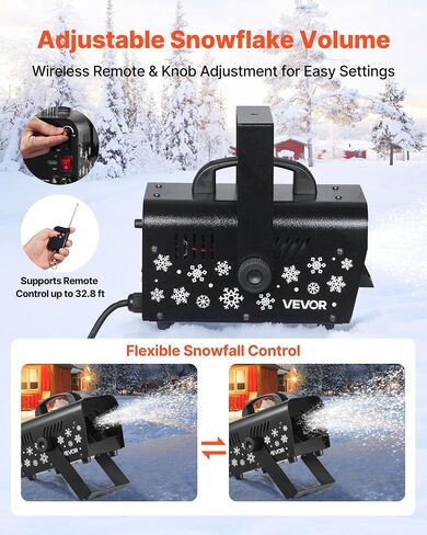 VEVOR Snow Machine, 800W Handheld/Hanging Snow Maker, Portable Wireless Remote Snowmaking machine with 1L Tank & Handle, Outdoor & Indoor Snowflake Maker for Christmas Party Stage Effect in Kuwait