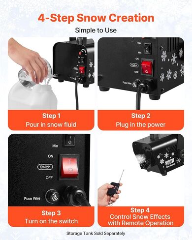 VEVOR Snow Machine, 800W Handheld/Hanging Snow Maker, Portable Wireless Remote Snowmaking machine with 1L Tank & Handle, Outdoor & Indoor Snowflake Maker for Christmas Party Stage Effect in Kuwait