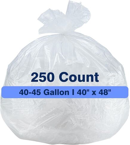 40-45 Gallon Clear Trash Can Liners - 250 Count Bulk, 40'' x 48'', High Density Garbage Bags for Outdoor, Recycling, Commercial, and Industrial Use in Kuwait