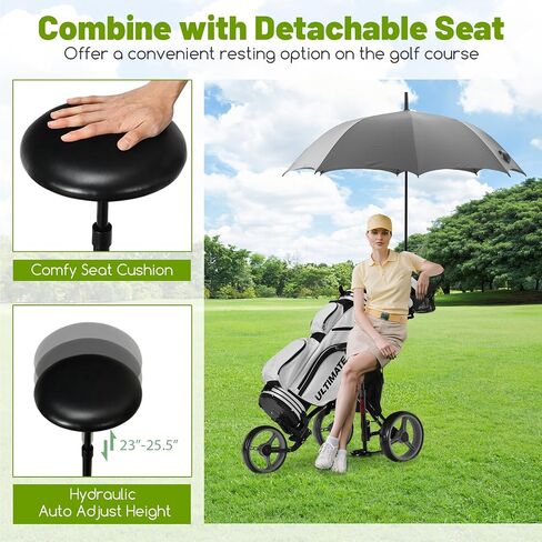 عربة دفع GOPLUS 3 Wheel Golf Golf ، عربة CADDY خفيفة الوزن قابلة للطي مع مقعد قابل للتعديل ، مقبض ، حامل مظلة ، فرامل القدم ، عربة غولف لأكياس الجولف ، عربة سحب الجولف القابلة للطي للرجال نساء in Kuwait