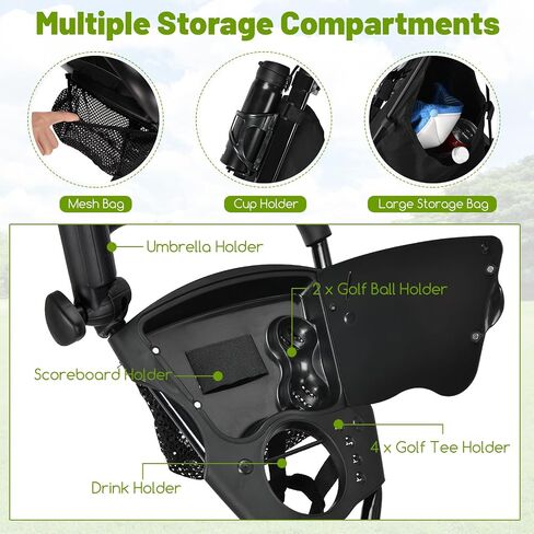 عربة دفع GOPLUS 3 Wheel Golf Golf ، عربة CADDY خفيفة الوزن قابلة للطي مع مقعد قابل للتعديل ، مقبض ، حامل مظلة ، فرامل القدم ، عربة غولف لأكياس الجولف ، عربة سحب الجولف القابلة للطي للرجال نساء in Kuwait