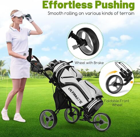 عربة دفع GOPLUS 3 Wheel Golf Golf ، عربة CADDY خفيفة الوزن قابلة للطي مع مقعد قابل للتعديل ، مقبض ، حامل مظلة ، فرامل القدم ، عربة غولف لأكياس الجولف ، عربة سحب الجولف القابلة للطي للرجال نساء in Kuwait