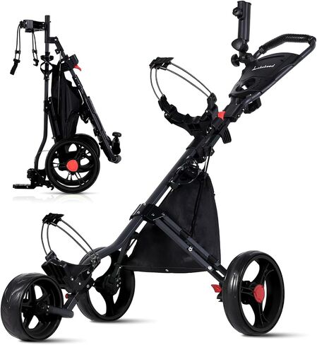 Lakehood 3 Wheel Golf Push Cart & Golf Bag Cart - Easy Fold/Unfold, Smooth Golf Push Pull Cart, One-Tap Brake, Push Golf cart Perfect for Golf Enthusiasts & Professionals in Saudi Arabia