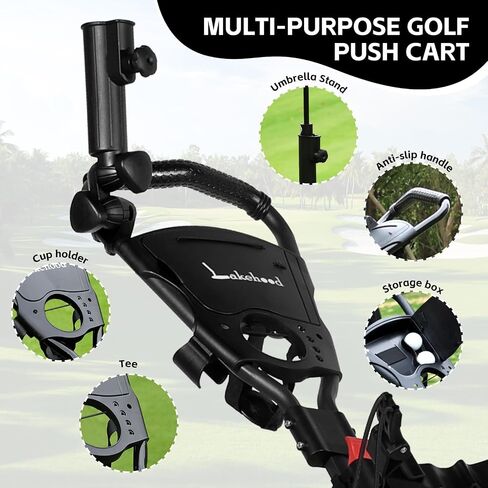 Lakehood 3 Wheel Golf Push Cart & Golf Bag Cart - Easy Fold/Unfold, Smooth Golf Push Pull Cart, One-Tap Brake, Push Golf cart Perfect for Golf Enthusiasts & Professionals in Saudi Arabia