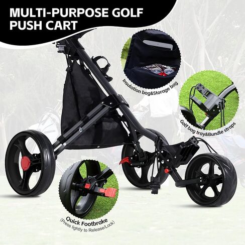 Lakehood 3 Wheel Golf Push Cart & Golf Bag Cart - Easy Fold/Unfold, Smooth Golf Push Pull Cart, One-Tap Brake, Push Golf cart Perfect for Golf Enthusiasts & Professionals in Saudi Arabia