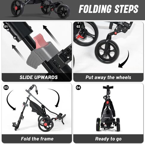 Lakehood 3 Wheel Golf Push Cart & Golf Bag Cart - Easy Fold/Unfold, Smooth Golf Push Pull Cart, One-Tap Brake, Push Golf cart Perfect for Golf Enthusiasts & Professionals in Saudi Arabia