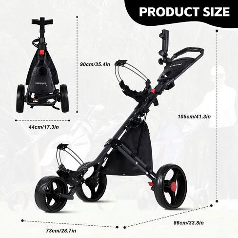 Lakehood 3 Wheel Golf Push Cart & Golf Bag Cart - Easy Fold/Unfold, Smooth Golf Push Pull Cart, One-Tap Brake, Push Golf cart Perfect for Golf Enthusiasts & Professionals in Saudi Arabia