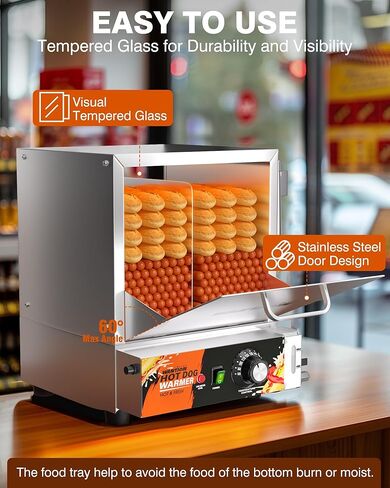 WantJoin Hot Dog Steamer Machine - 28.8QT Commercial Electric Hotdog Machine with Bun Warmer Hotdogs Buns Warmer Stainless Steel Tempered Glass Steamer Machine for 160-175 Sausages & 30-40 Buns in Saudi Arabia