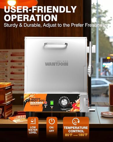 WantJoin Hot Dog Steamer Machine - 28.8QT Commercial Electric Hotdog Machine with Bun Warmer Hotdogs Buns Warmer Stainless Steel Tempered Glass Steamer Machine for 160-175 Sausages & 30-40 Buns in Saudi Arabia