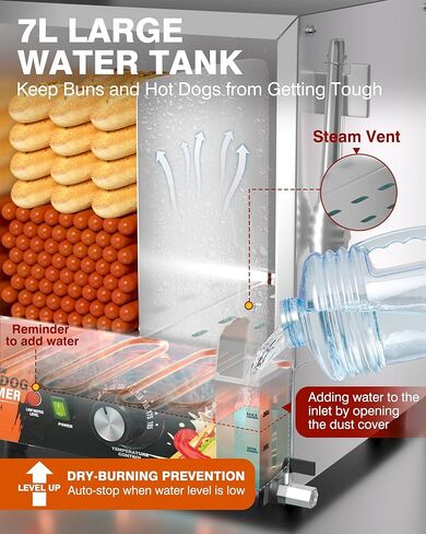 WantJoin Commercial Hot Dog Steamer - 28.8QT Hot Dog Steamer Machine with Bun Warmer, Stainless Steel Tempered Glass Steamer Machine for 95-105 Sausages & 30-40 Buns, Electric Hotdogs Buns Warmer in Saudi Arabia