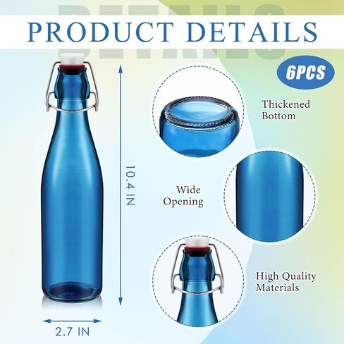 6 Pcs Assorted Color Glass Bottles 500 ml/ 16.9 oz Decorative Wine Bottles Flip Top Glass Water Bottle with Airtight Lid for Home Decor Garden Tree Yard Outdoor Decorations in Saudi Arabia