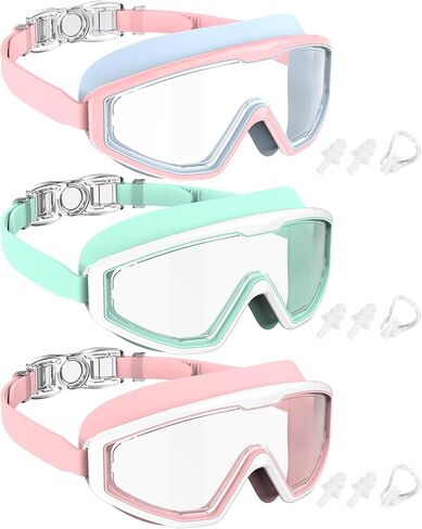 NSSIW Swim Goggles Swimming Kids-Goggles: Anti Fog No Leak with Nose Clip Earplugs for Girls Boys Youth 6-14 3 Pack in Saudi Arabia