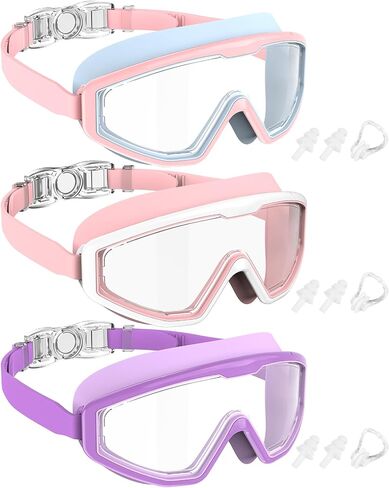 NSSIW Swim Goggles Swimming Kids-Goggles: Anti Fog No Leak with Nose Clip Earplugs for Girls Boys Youth 6-14 3 Pack in Saudi Arabia