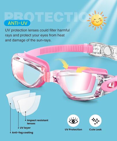 وغيض الأطفال الأظافر الخاصة بـ Kids-Goggles Swegles Swim: Anti Fog Kids With With UV400 ولا تسرب للطفل في سن المراهقة 3 حزم العمر 6-16 in Kuwait