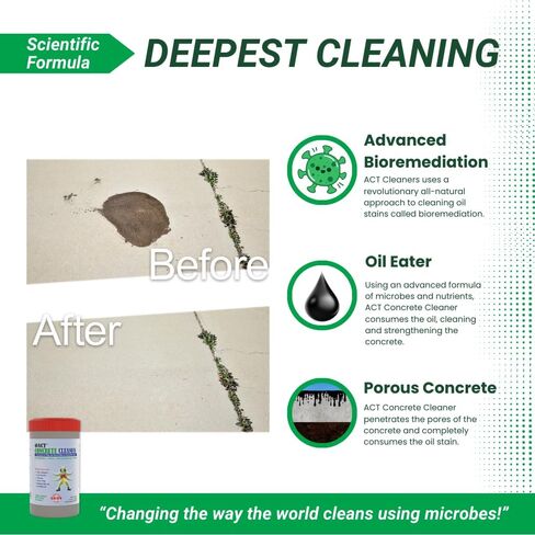 ACT Concrete Cleaner – Eco-Friendly Dry Powder Oil Stain Remover for Driveways, Sidewalks, Garages & Commercial Use | HOA Approved | Bioremediation Formula | Safe around Pets | 2.5lb in Saudi Arabia