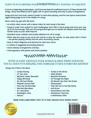 21 Easy Ukulele Folk Songs: Beginner Ukulele Book of Sheet Music of Traditional Campfire Tunes, Popular Melodies - Audio and Video Included: Ukelele ... Tabs and Lyrics (Beginning Ukulele Songs) in Saudi Arabia