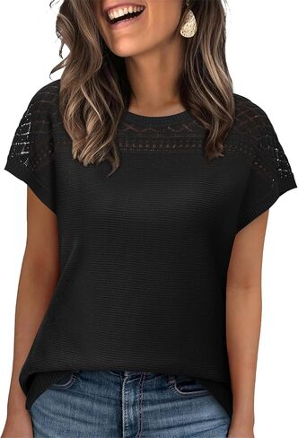 WIHOLL Short Sleeve Sweater for Women Crew Neck Spring Summer Tops 2025 Pointelle Knit Work Blouses Business Casual Outfits in Saudi Arabia