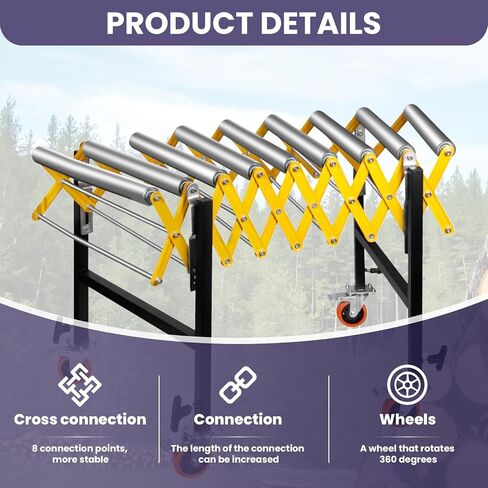 Expandable Conveyor Roller 888 LBS Capacity, Length 23.5''-51.5'' Height 30''-50'' Expandable Conveyor Roller with Wheels, 23.4'' Wide Roller Conveyor Belt for Woodworking Planer Table Saw in Saudi Arabia