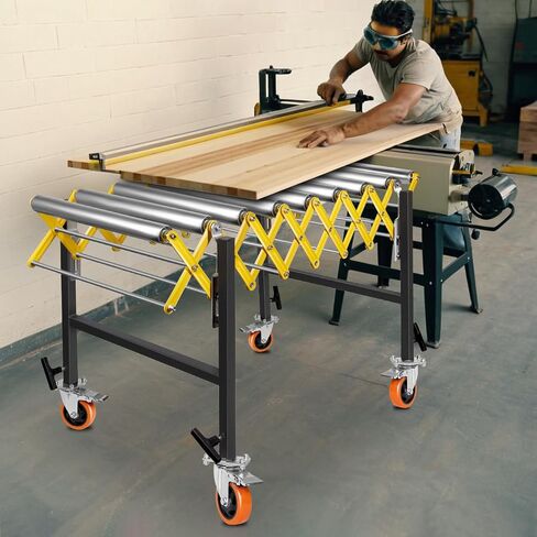Expandable Conveyor Roller 888 LBS Capacity, Length 23.5''-51.5'' Height 30''-50'' Expandable Conveyor Roller with Wheels, 23.4'' Wide Roller Conveyor Belt for Woodworking Planer Table Saw in Saudi Arabia