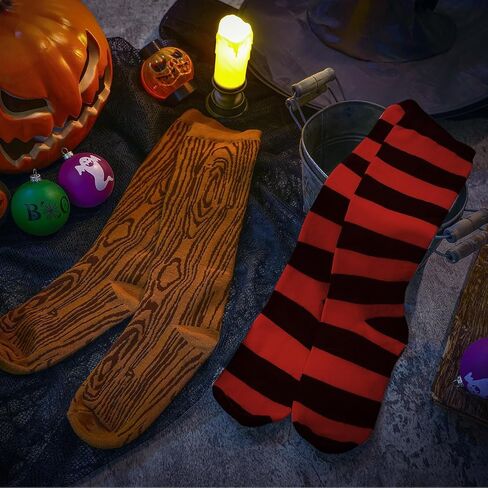2 Pair Pirate Costume Accessories Wood Grain Pattern and Black and White Stripes Peg Leg Socks for Adults Women Men Halloween Cosplay Party in Saudi Arabia
