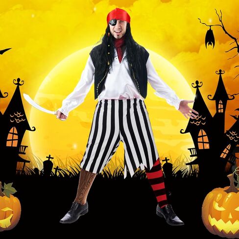 2 Pair Pirate Costume Accessories Wood Grain Pattern and Black and White Stripes Peg Leg Socks for Adults Women Men Halloween Cosplay Party in Saudi Arabia