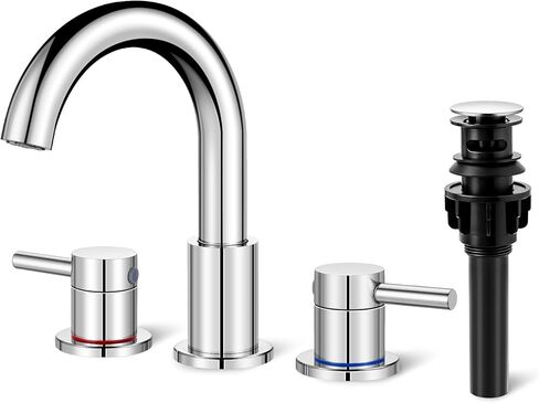 Bathroom Faucet 3 Hole, Matte Black Bathroom Sink Faucet with Pop Up Drain, 8 inch Widespread Bathroom Faucet with 360° Swivel Spout, 2 Handle Vanity Faucet with Water Supply Hoses in Saudi Arabia