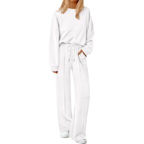 PRETTYGARDEN 2 Piece Sets For Women Fall Trendy Long Sleeve Sweatshirt Wide Leg Pants Loungewear Set Matching Sweatsuit in Kuwait
