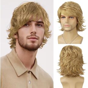 البني البني بني قصير الطبقات الطبيعية متموجة متموجة مقاومة للحرارة شعر مستعار الذكور الرجل اليومية حفلة الهالوين in Kuwait