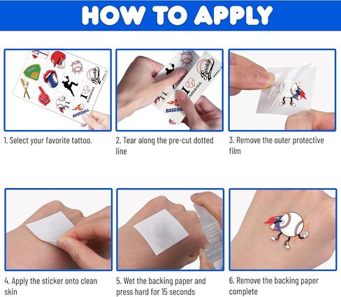 96 PCS Baseball Sports Pre-Cut Temporary Tattoos for Kids | Super Cute Baseball Themed Birthday Party Favors, Supplies, Decorations, Fake Tattoo Stickers (Multiple) in Kuwait