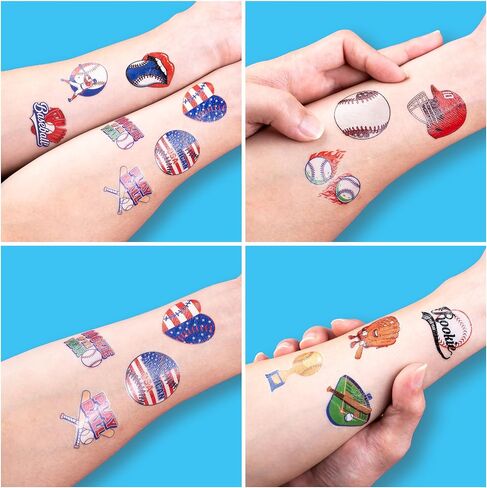 96 PCS Baseball Sports Pre-Cut Temporary Tattoos for Kids | Super Cute Baseball Themed Birthday Party Favors, Supplies, Decorations, Fake Tattoo Stickers (Multiple) in Kuwait