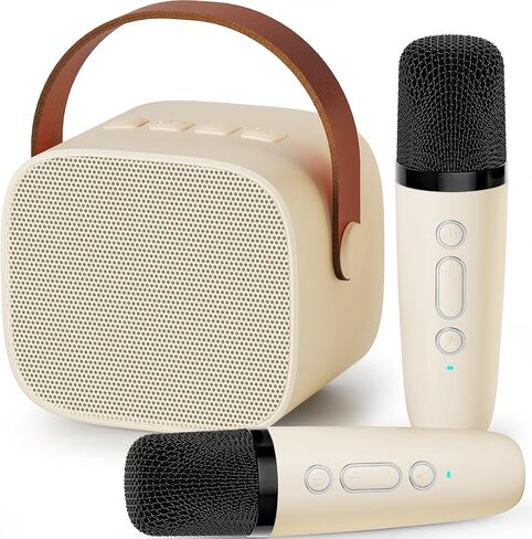 IROO Karaoke Machine for Kids,Most Popular Birthday Gifts for 3, 4, 5, 6, 7, 8, 9, 10,11,12 +Year Old Girls Boys,Mini Karaoke Machine with 2 Wireless Microphones,Portable Bluetooth Home Party (Beige) in Kuwait