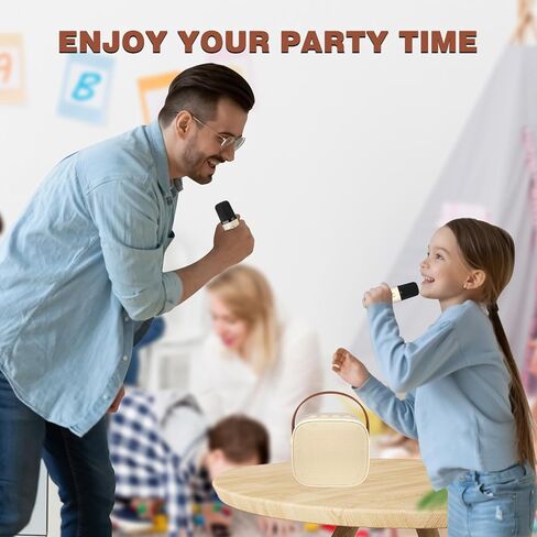 IROO Karaoke Machine for Kids,Most Popular Birthday Gifts for 3, 4, 5, 6, 7, 8, 9, 10,11,12 +Year Old Girls Boys,Mini Karaoke Machine with 2 Wireless Microphones,Portable Bluetooth Home Party (Beige) in Kuwait