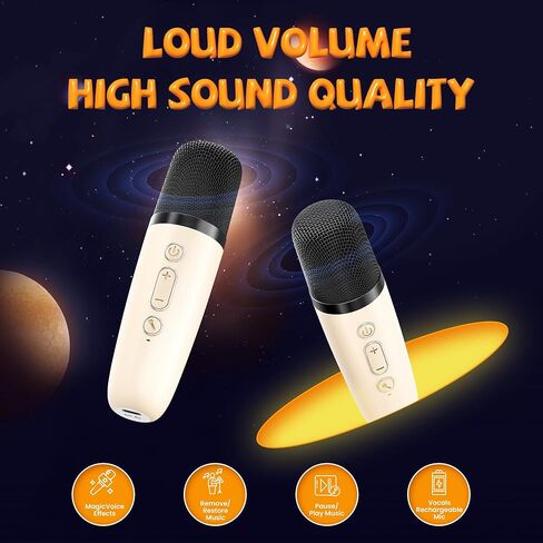 IROO Karaoke Machine for Kids,Most Popular Birthday Gifts for 3, 4, 5, 6, 7, 8, 9, 10,11,12 +Year Old Girls Boys,Mini Karaoke Machine with 2 Wireless Microphones,Portable Bluetooth Home Party (Beige) in Kuwait