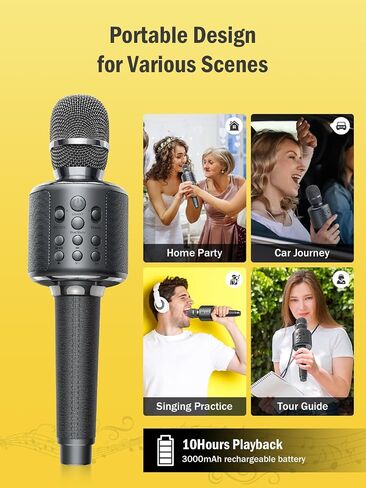 Wireless Bluetooth Karaoke Microphone, Built-in Loud Speaker for 10H Playback, Add Reverb/Duet Mode/Earbuds Monitoring, Portable Karaoke Machine for Entertainment & Singing Practice (Gray) in Kuwait