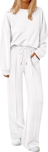 PRETTYGARDEN 2 Piece Sets For Women Fall Trendy Long Sleeve Sweatshirt Wide Leg Pants Loungewear Set Matching Sweatsuit in Kuwait