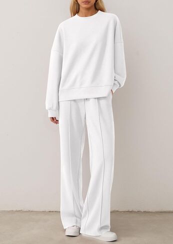 PRETTYGARDEN 2 Piece Sets For Women Fall Trendy Long Sleeve Sweatshirt Wide Leg Pants Loungewear Set Matching Sweatsuit in Kuwait