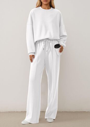 PRETTYGARDEN 2 Piece Sets For Women Fall Trendy Long Sleeve Sweatshirt Wide Leg Pants Loungewear Set Matching Sweatsuit in Kuwait