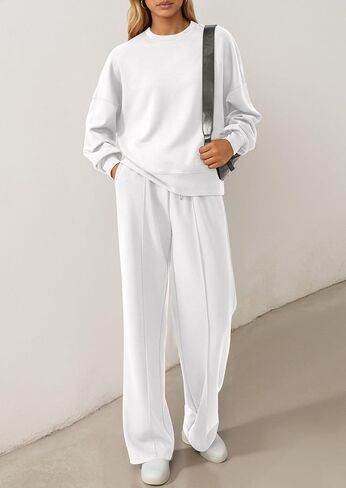 PRETTYGARDEN 2 Piece Sets For Women Fall Trendy Long Sleeve Sweatshirt Wide Leg Pants Loungewear Set Matching Sweatsuit in Kuwait