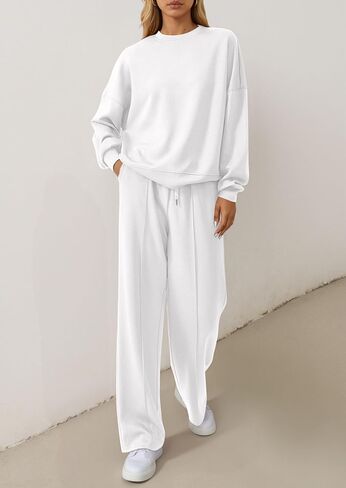 PRETTYGARDEN 2 Piece Sets For Women Fall Trendy Long Sleeve Sweatshirt Wide Leg Pants Loungewear Set Matching Sweatsuit in Kuwait