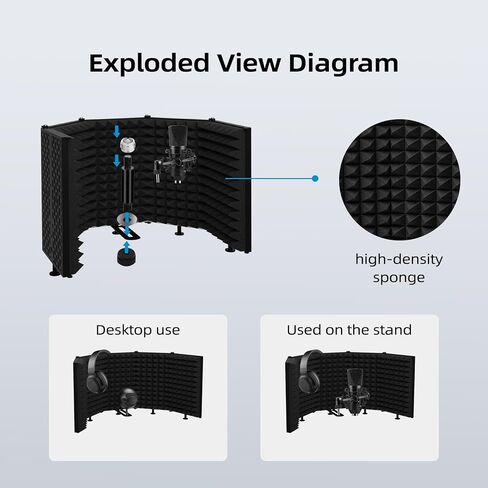 Microphone Isolation Shield – Foldable & Adjustable Soundproof Panel for Recording, Podcasting, Vocal Booth, Studio & Home Use (Five sides without stand) in Saudi Arabia