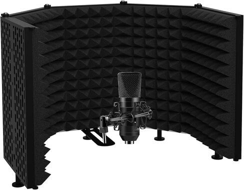 Microphone Isolation Shield – Foldable & Adjustable Soundproof Panel for Recording, Podcasting, Vocal Booth, Studio & Home Use (Five sides without stand) in Saudi Arabia