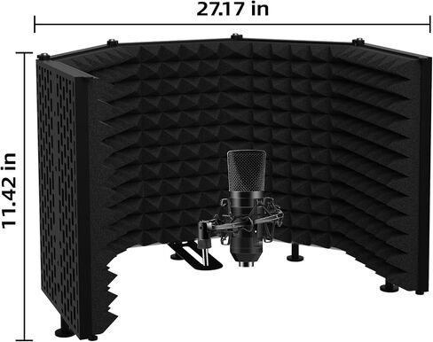 Microphone Isolation Shield – Foldable & Adjustable Soundproof Panel for Recording, Podcasting, Vocal Booth, Studio & Home Use (Five sides without stand) in Saudi Arabia