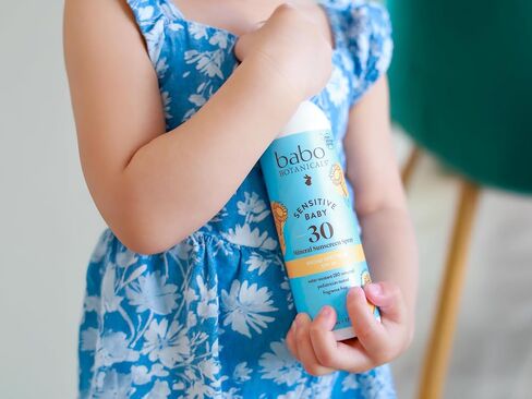Babo Botanicals Baby Skin Mineral Sunscreen Spray SPF 30 Broad Spectrum - with 100% Zinc Oxide Active – Fragrance-Free, Water-Resistant, Non-Greasy & Lightweight - 6 fl. oz. in Kuwait