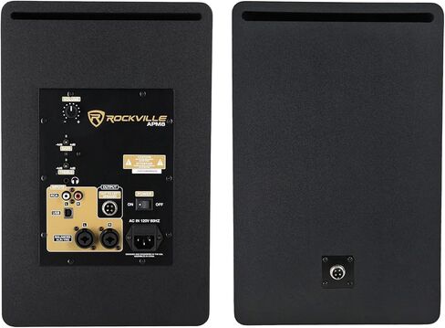 Rockville APM8D 8" 500W Active Powered Studio Monitor Speakers (Pair) - Dark Wood, Bi-Amplified, Neodymium Silk Dome Tweeter, Class D Amplifier, USB Input, XLR/RCA, Volume & Bass/Treble Controls in Kuwait
