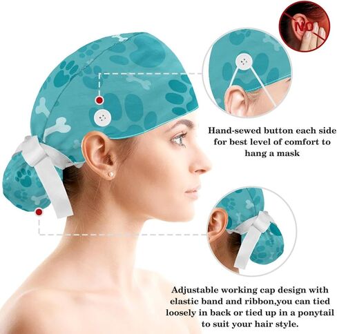 Ethnic Aztec Pattern Working Cap Nurse & Bowknot Scrunchy Set, Surgery Nurse Cap, Tie Back Hats with Sweatband for Women in Saudi Arabia
