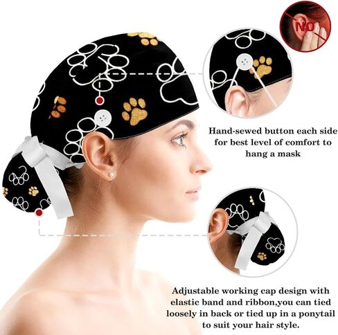 Ethnic Aztec Pattern Working Cap Nurse & Bowknot Scrunchy Set, Surgery Nurse Cap, Tie Back Hats with Sweatband for Women in Saudi Arabia